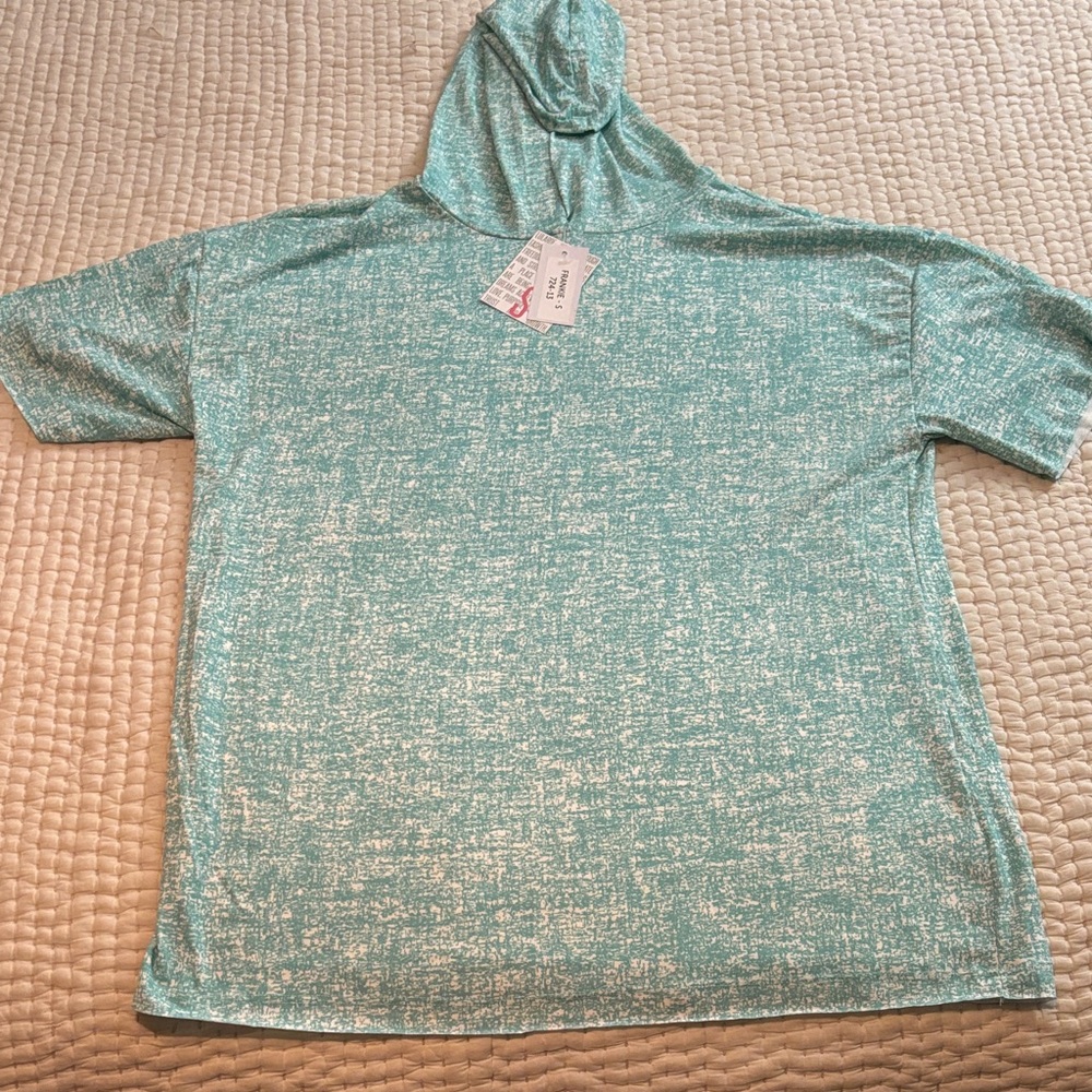 LulaRoe Frankie Teal & White Hoodie Top